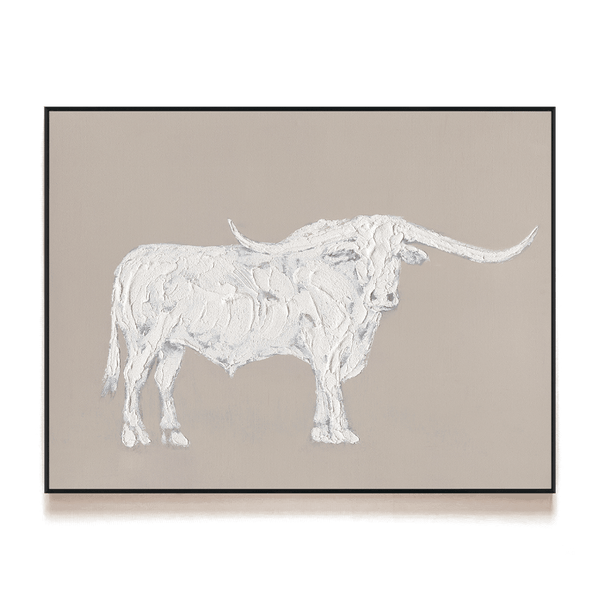Longhorn Bull - White Textured Art Painting #M0540 Painting artwepaint 