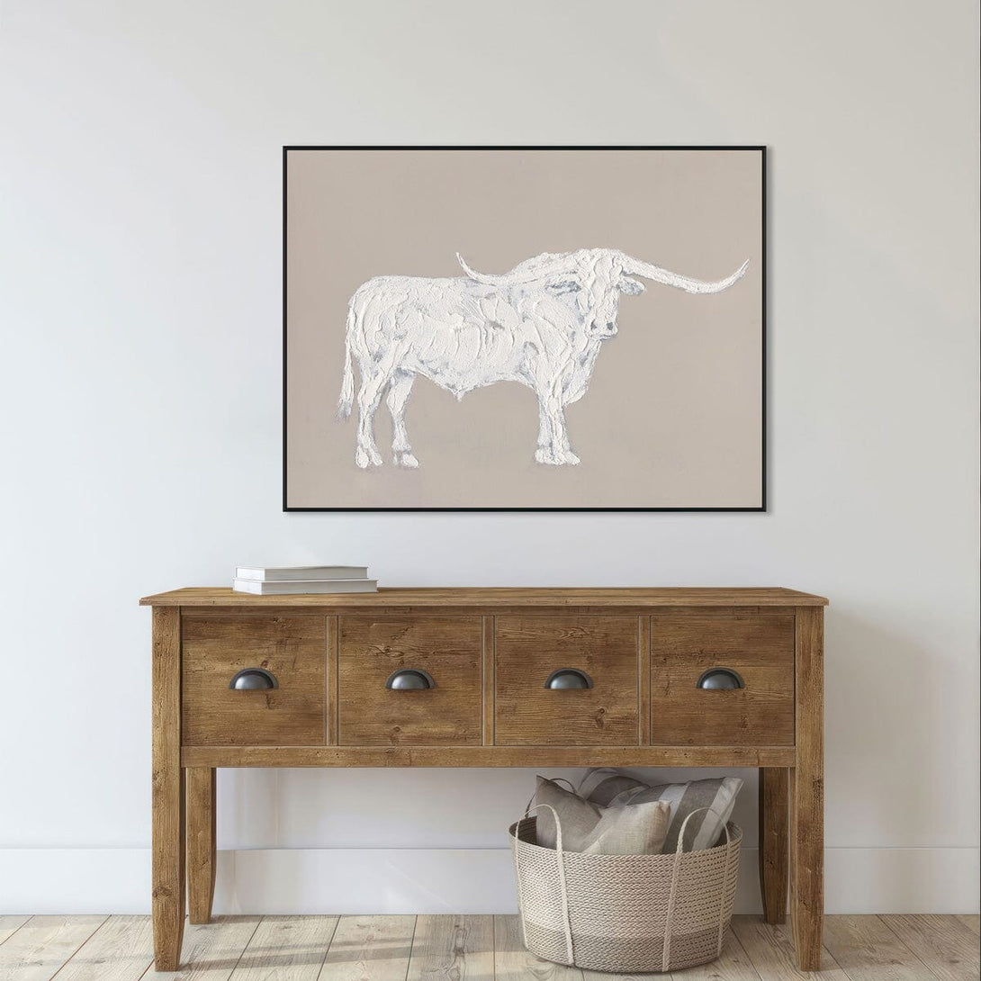 Longhorn Bull - White Textured Art Painting #M0540 Painting artwepaint 