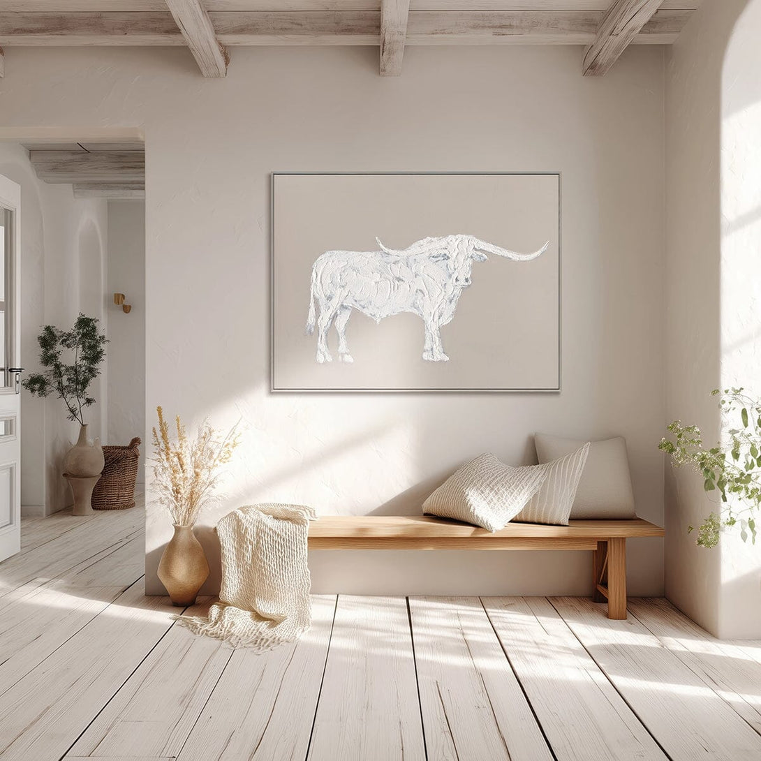 Longhorn Bull - White Textured Art Painting #M0540 Painting artwepaint 