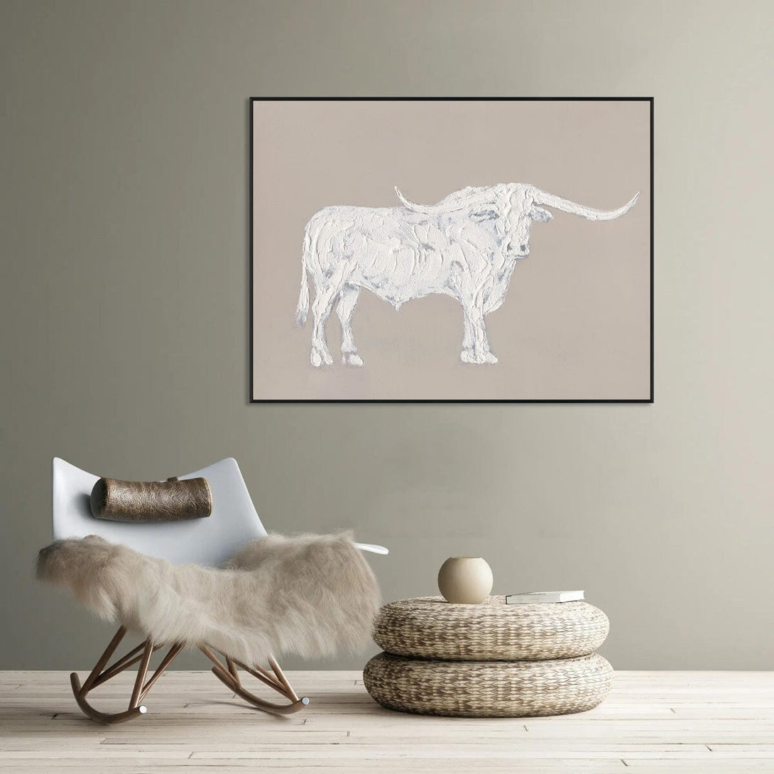 Longhorn Bull - White Textured Art Painting #M0540 Painting artwepaint 
