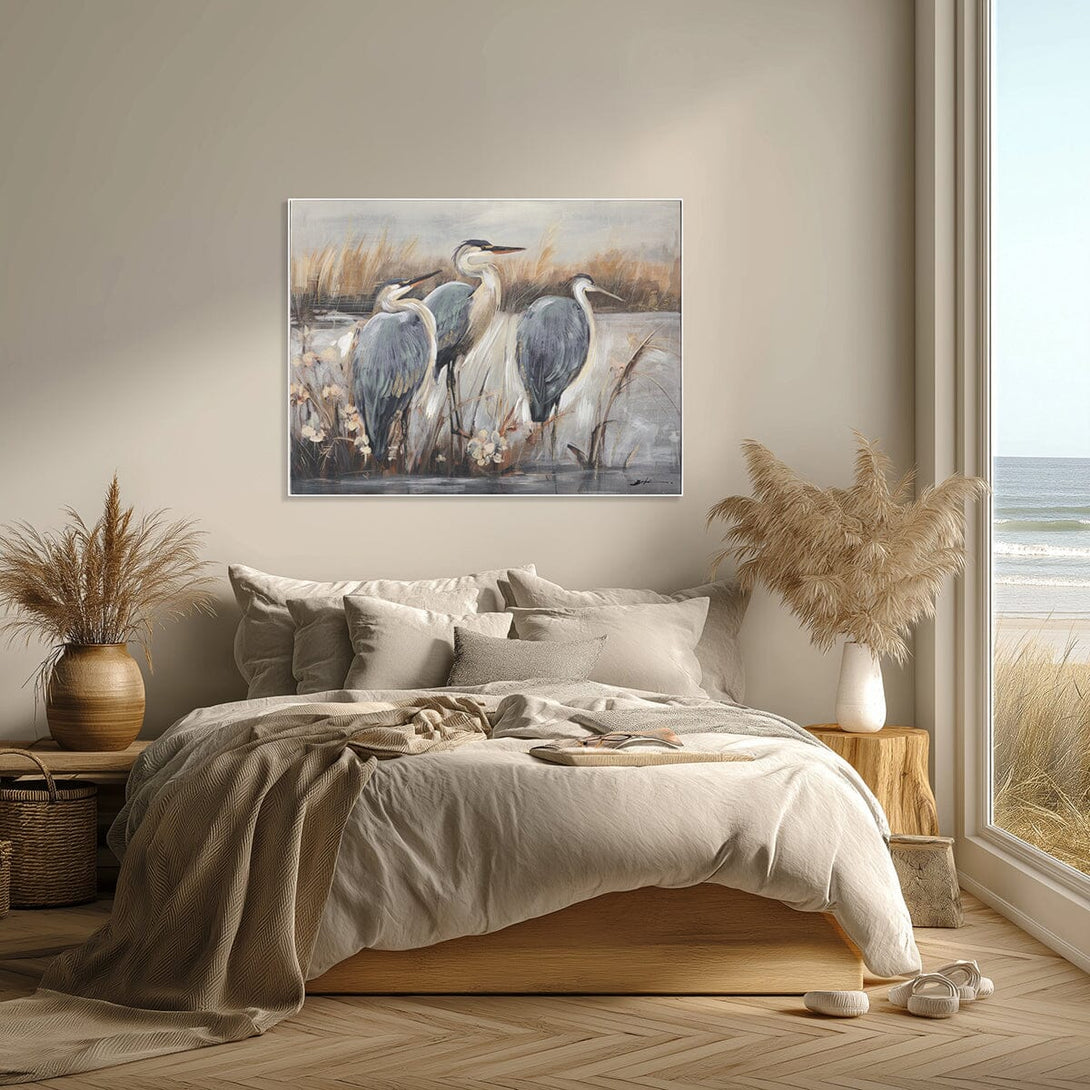 Marsh Serenity - Three Herons Oil Painting#M6942 Painting artwepaint 