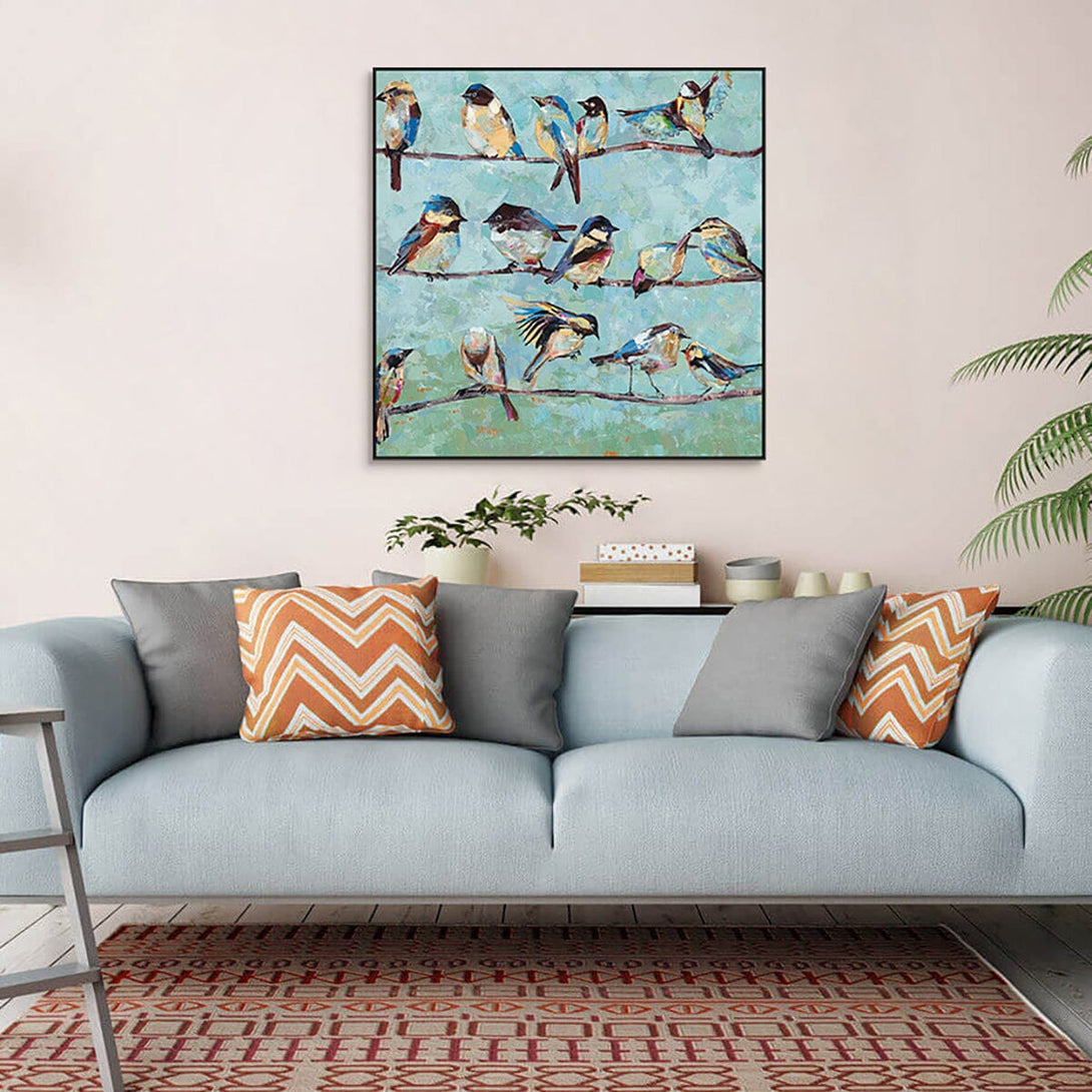 Meadow Song – Abstract Birds in Spring Green #L5912 Painting artwepaint 