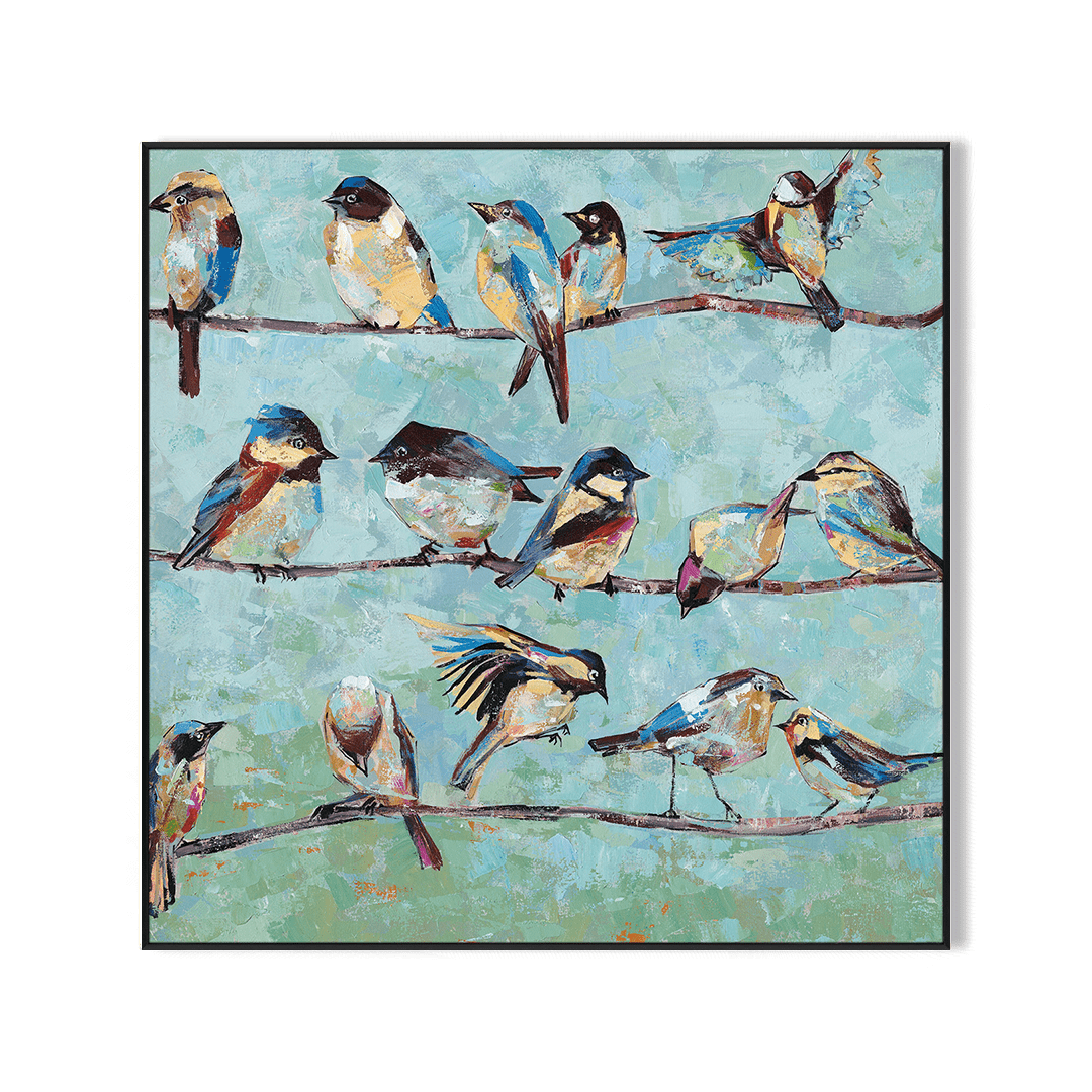 Meadow Song – Abstract Birds in Spring Green #L5912 Painting artwepaint 