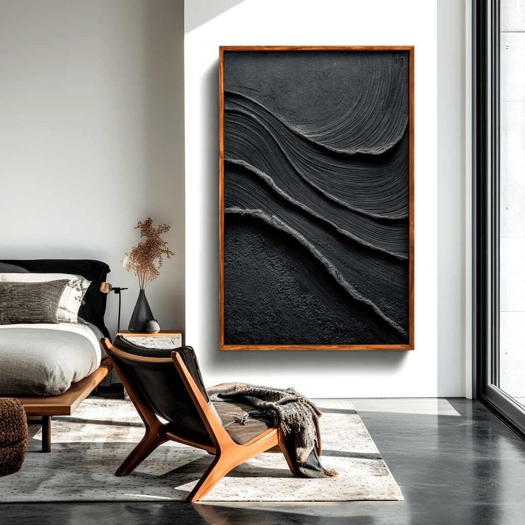 Midnight Terrain – Black Textured Abstract Painting #awp66 Painting artwepaint 