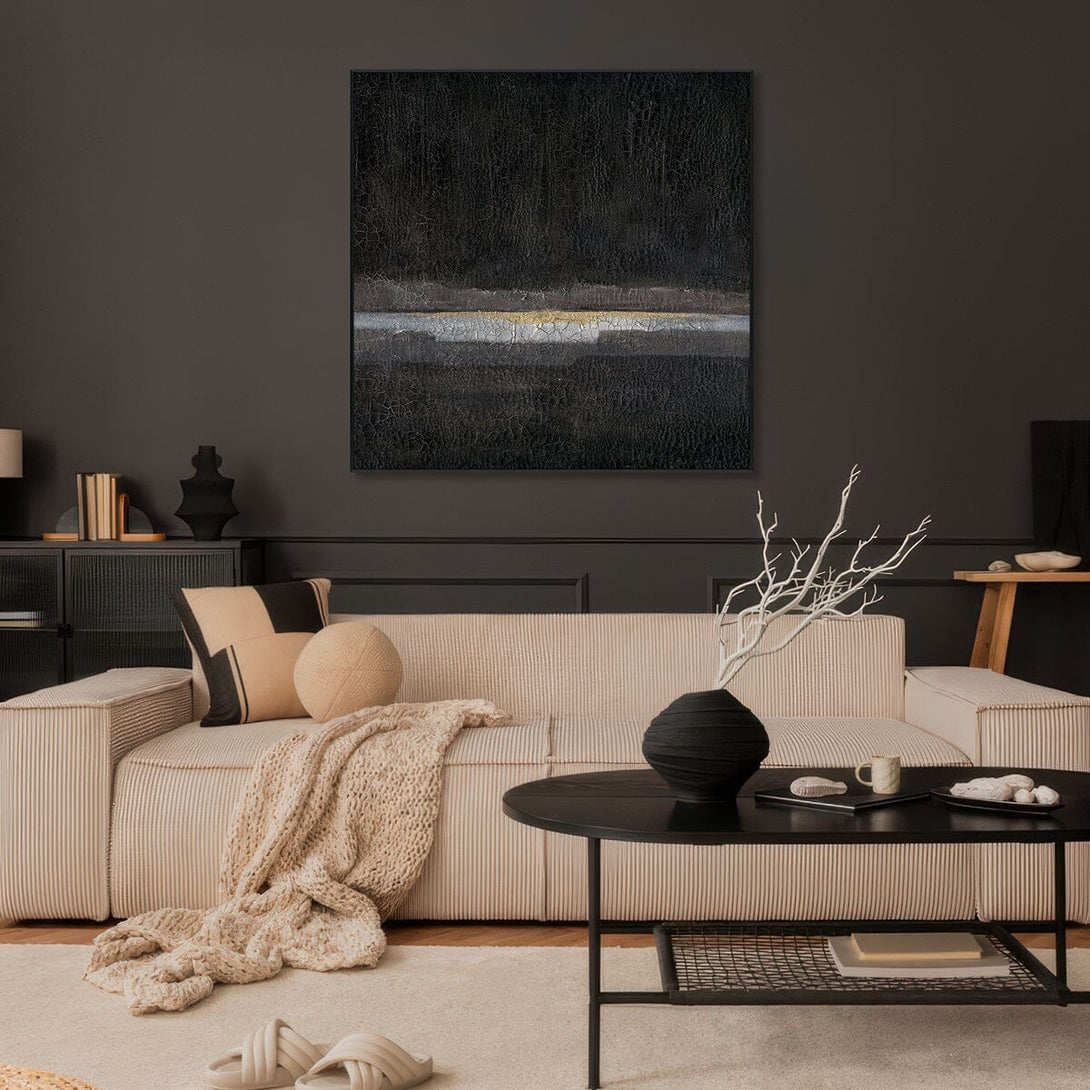 Midnight Veil – Black Gold Abstract Texture #L4594 Painting artwepaint 