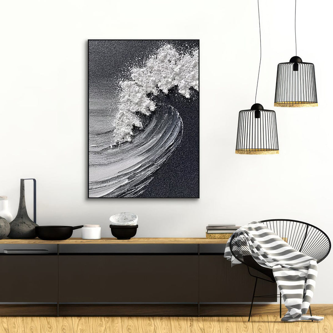 Midnight Wave – Black & White Textured Painting #RIS2(130) Painting artwepaint 