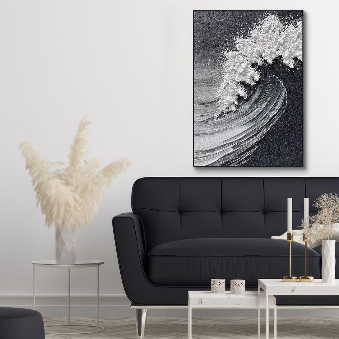 Midnight Wave – Black & White Textured Painting #RIS2(130) Painting artwepaint 