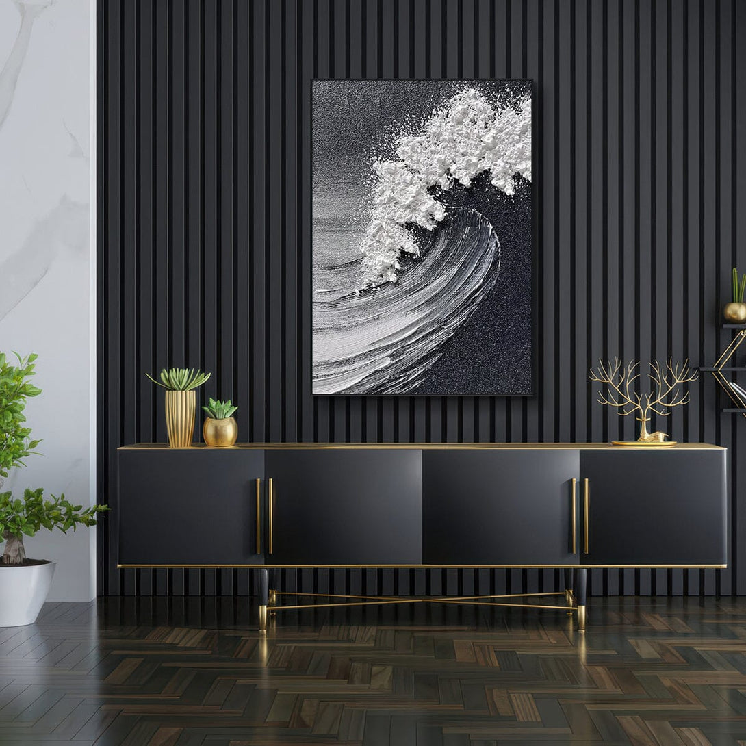 Midnight Wave – Black & White Textured Painting #RIS2(130) Painting artwepaint 