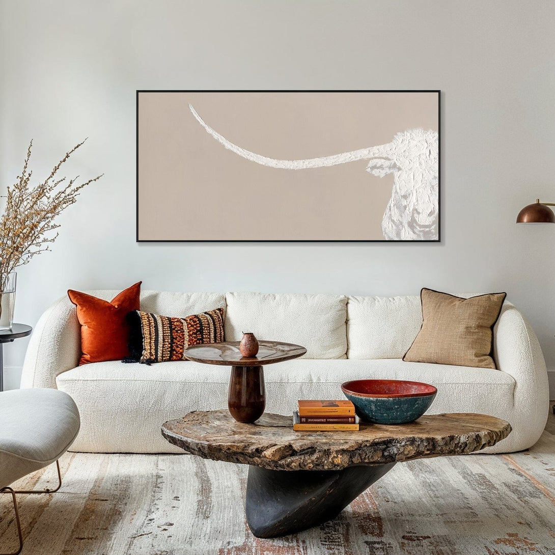 Minimalist Longhorn - White Textured Art Painting #M0542 Painting artwepaint 