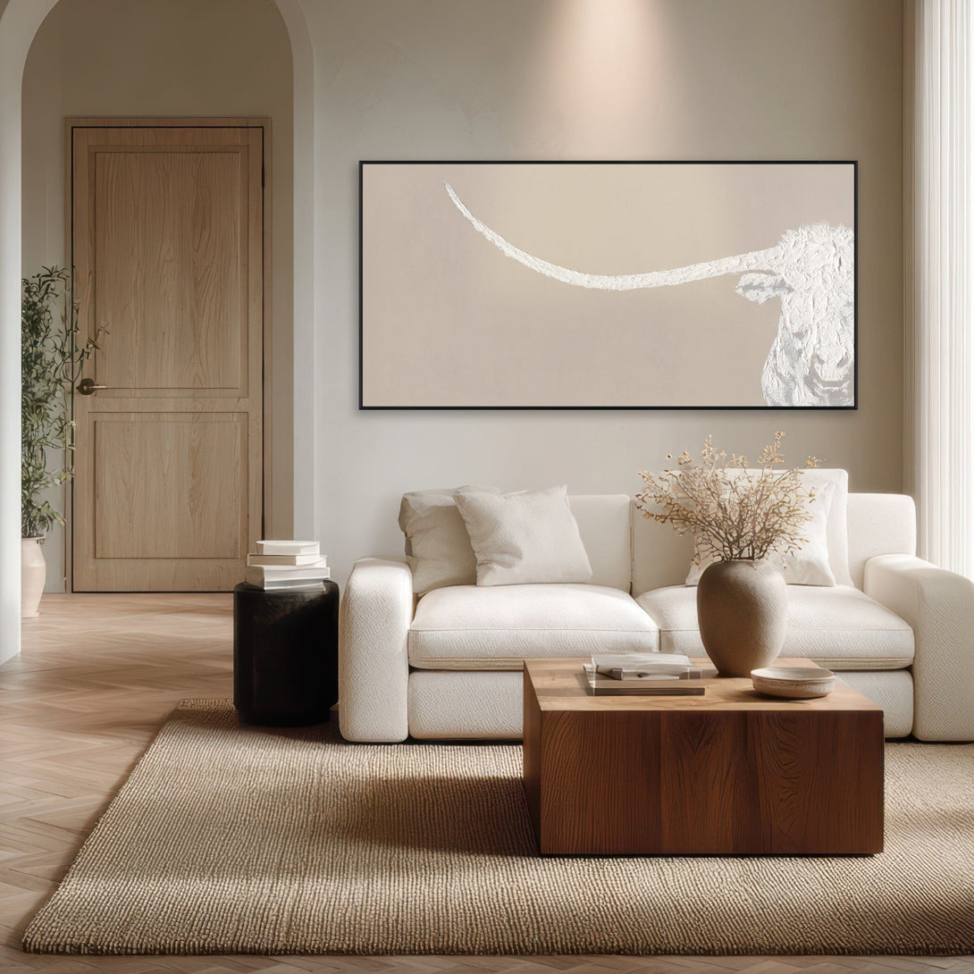 Minimalist Longhorn - White Textured Art Painting #M0542 Painting artwepaint 
