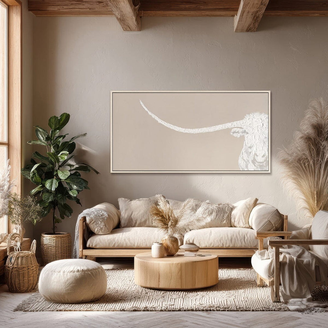 Minimalist Longhorn - White Textured Art Painting #M0542 Painting artwepaint 