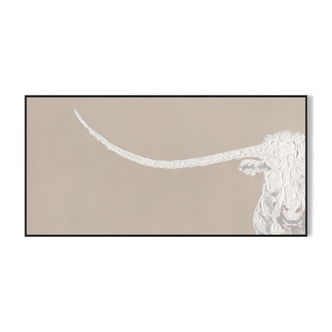 Minimalist Longhorn - White Textured Art Painting #M0542 Painting artwepaint 