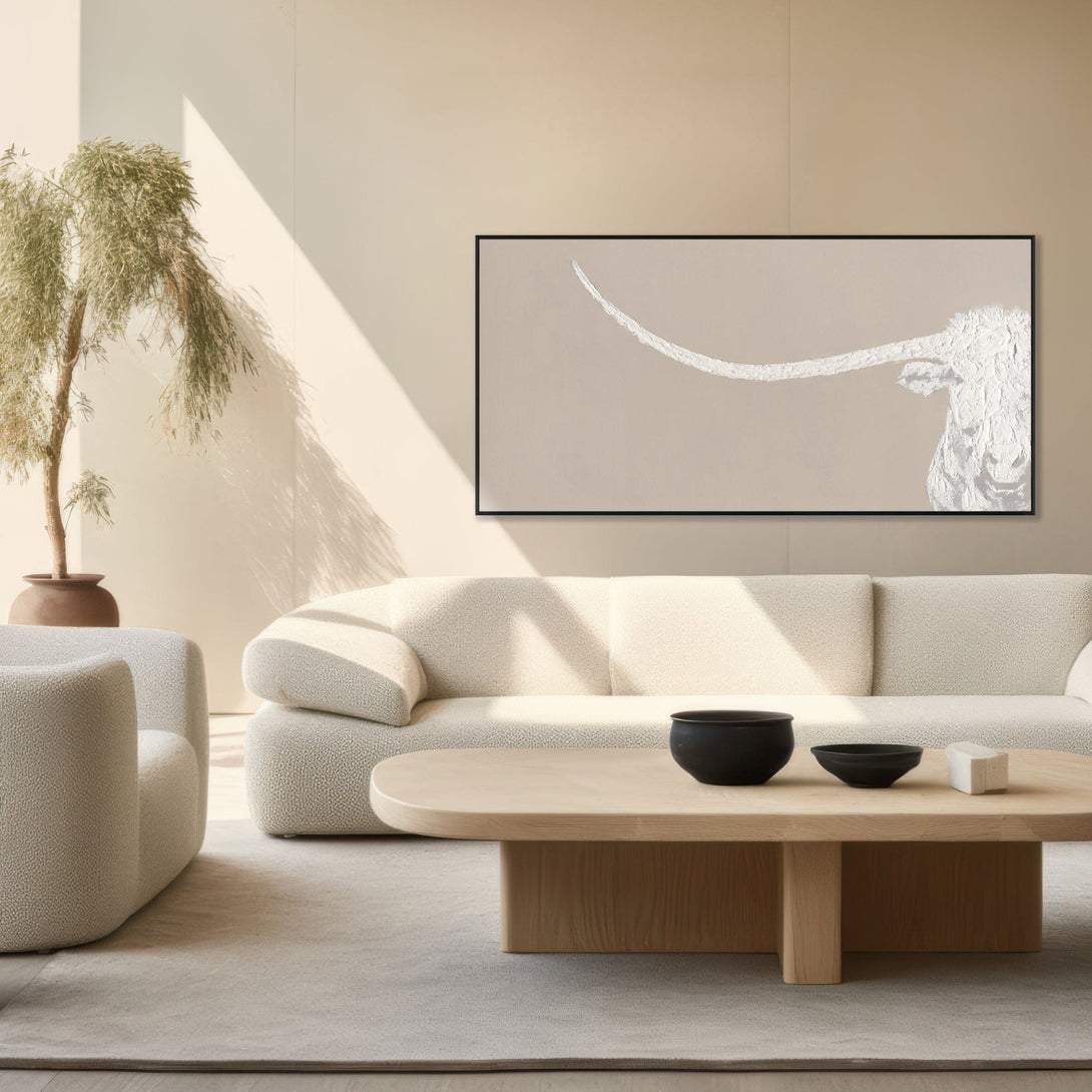 Minimalist Longhorn - White Textured Art Painting #M0542 Painting artwepaint 