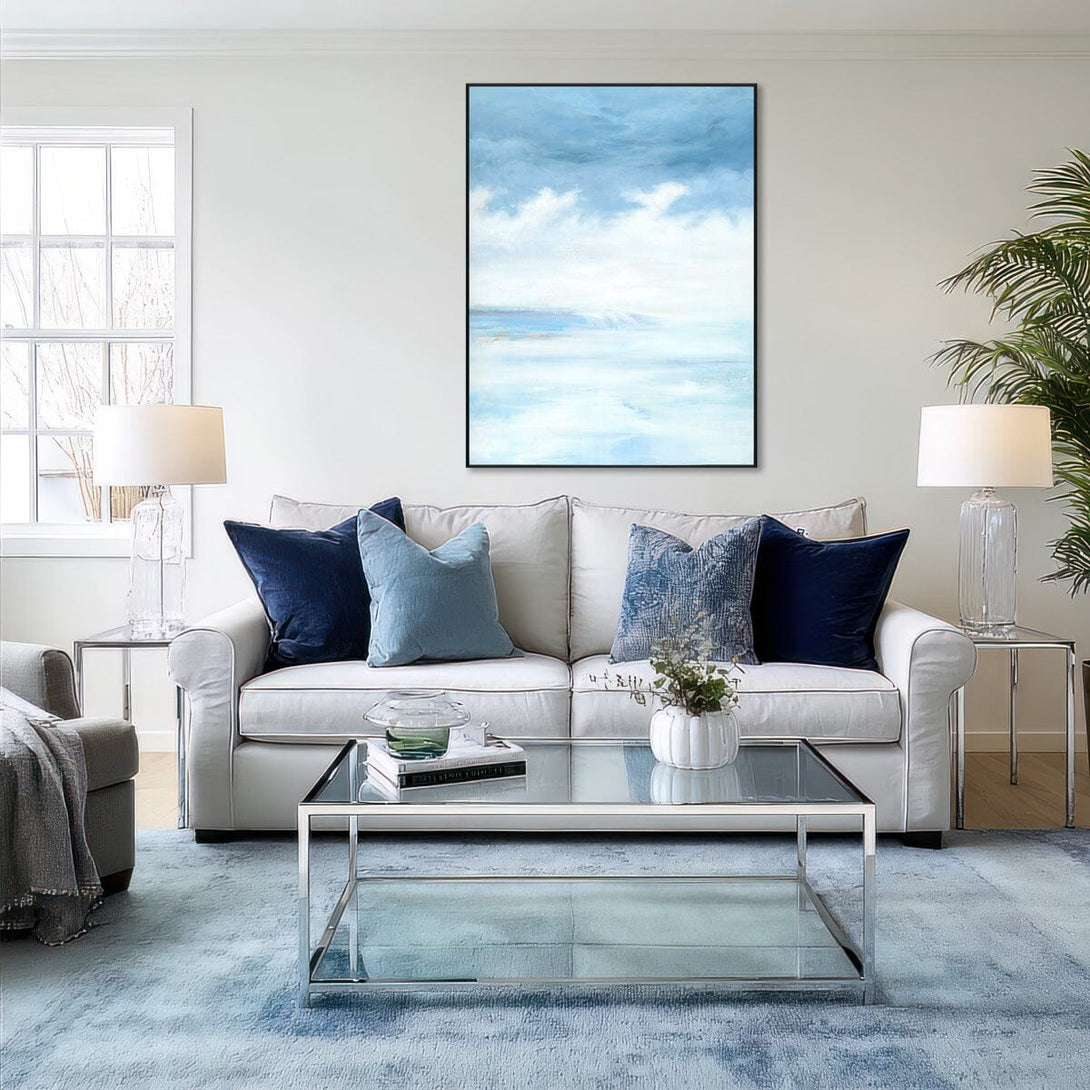 Misty Horizon - Tranquil Blue Abstract #J2569 Painting artwepaint 