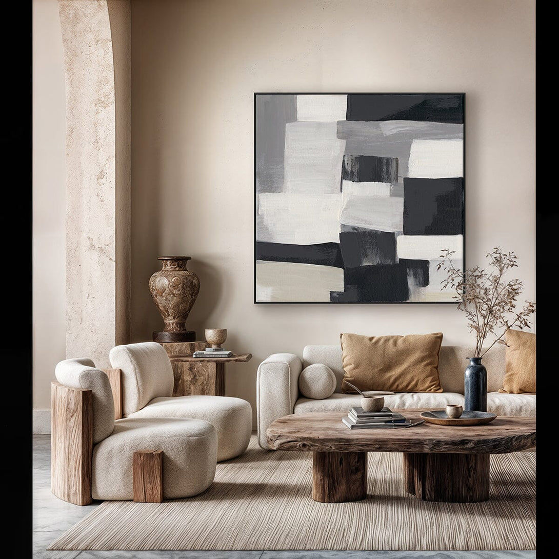 Monochrome Blocks - Black & Grey Abstract Painting #M4700 Painting artwepaint 