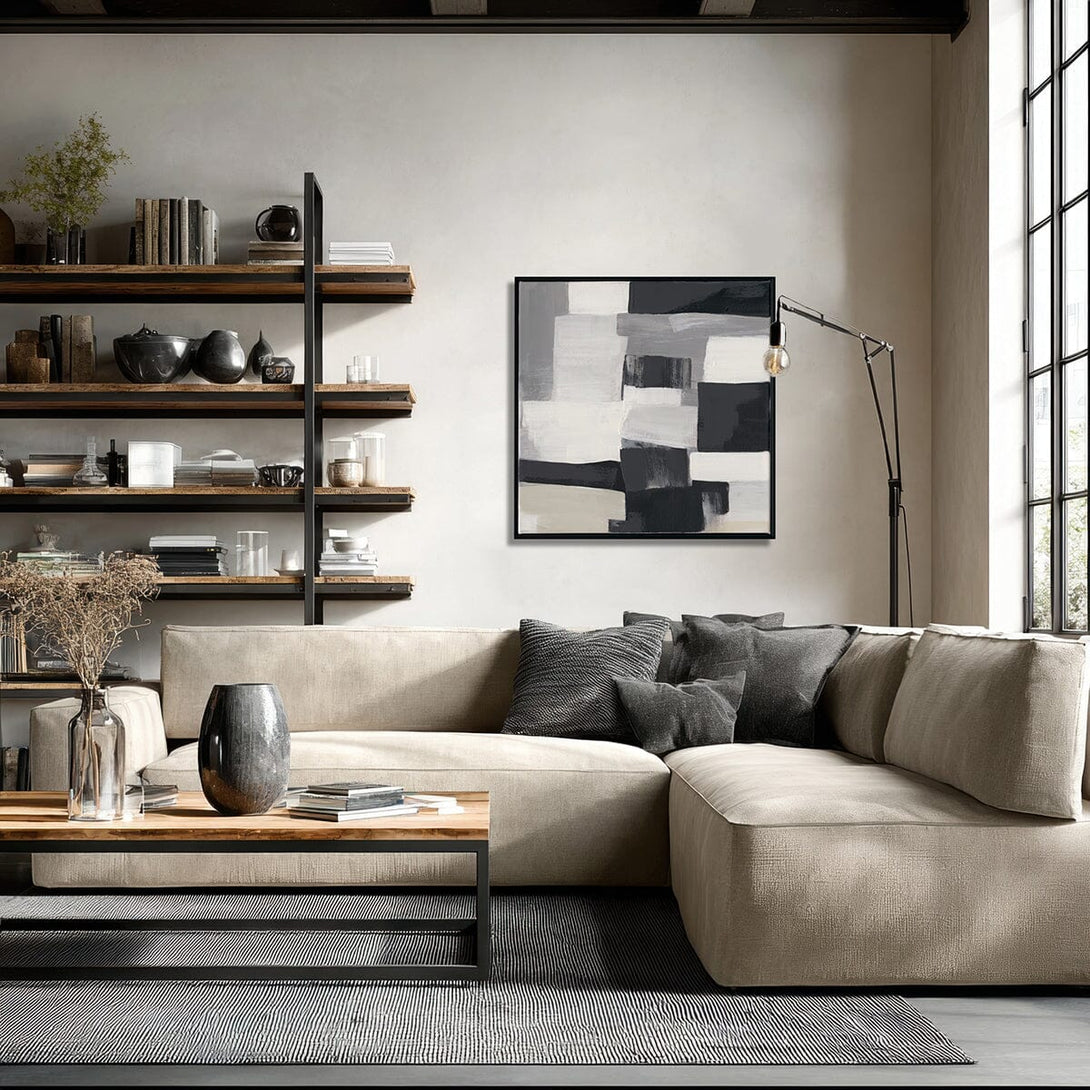 Monochrome Blocks - Black & Grey Abstract Painting #M4700 Painting artwepaint 