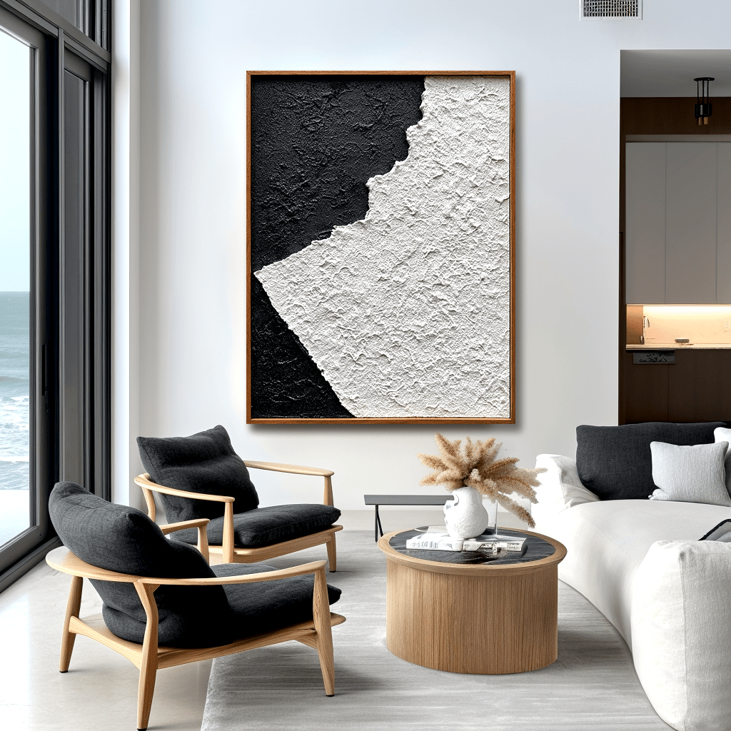 Monochrome Divide – Black and White Textured Painting #93026 Painting artwepaint 