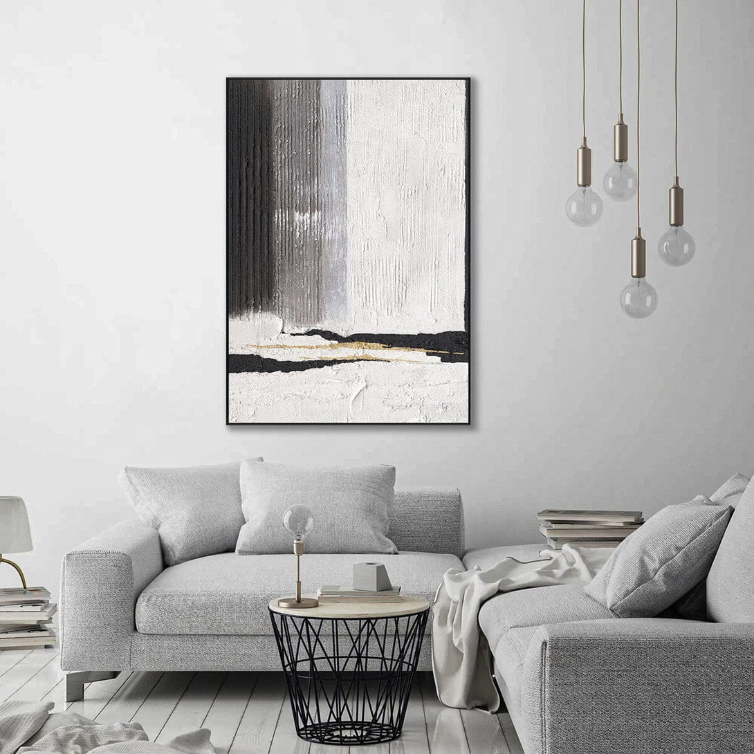 Monochrome Gleam – Black & White Gold Abstract #L4671 Painting artwepaint 