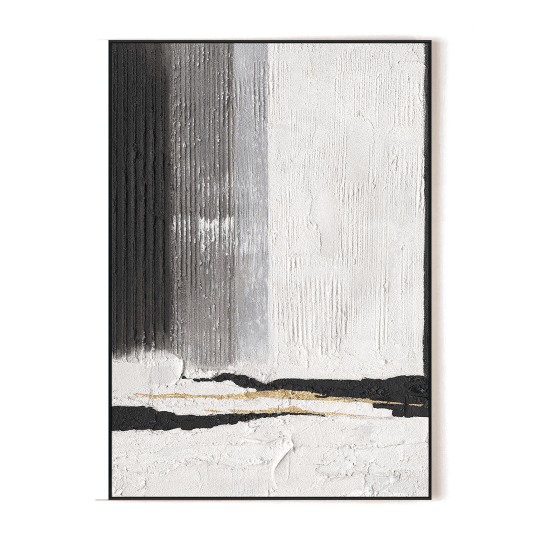 Monochrome Gleam – Black & White Gold Abstract #L4671 Painting artwepaint 