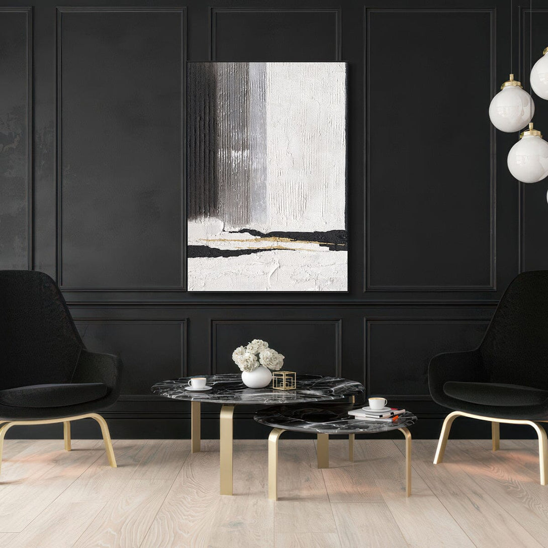 Monochrome Gleam – Black & White Gold Abstract #L4671 Painting artwepaint 