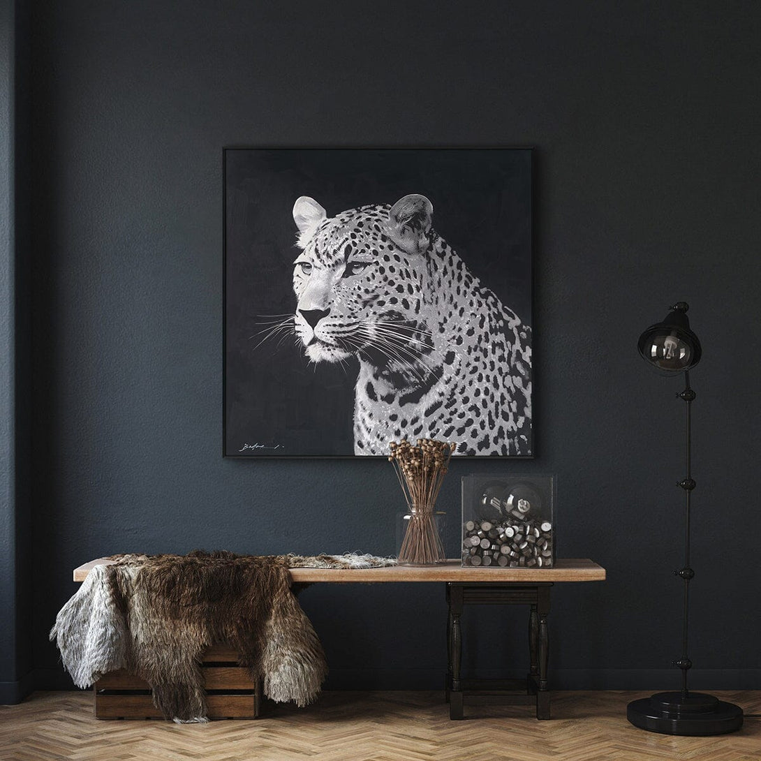 Nocturnal Gaze - Black and White Leopard Oil Painting#M8090 Painting artwepaint 