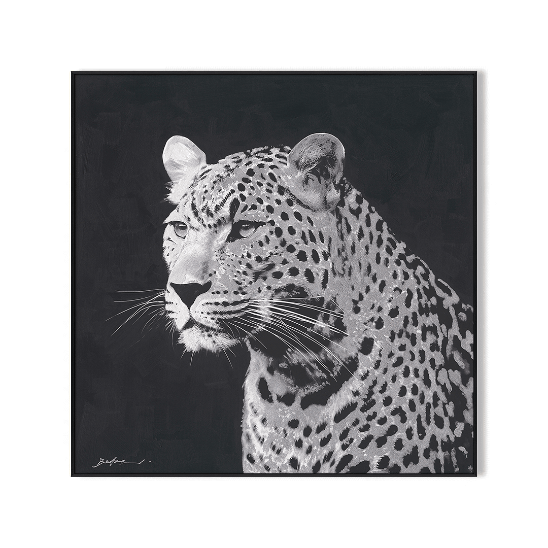 Nocturnal Gaze - Black and White Leopard Oil Painting#M8090 Painting artwepaint 