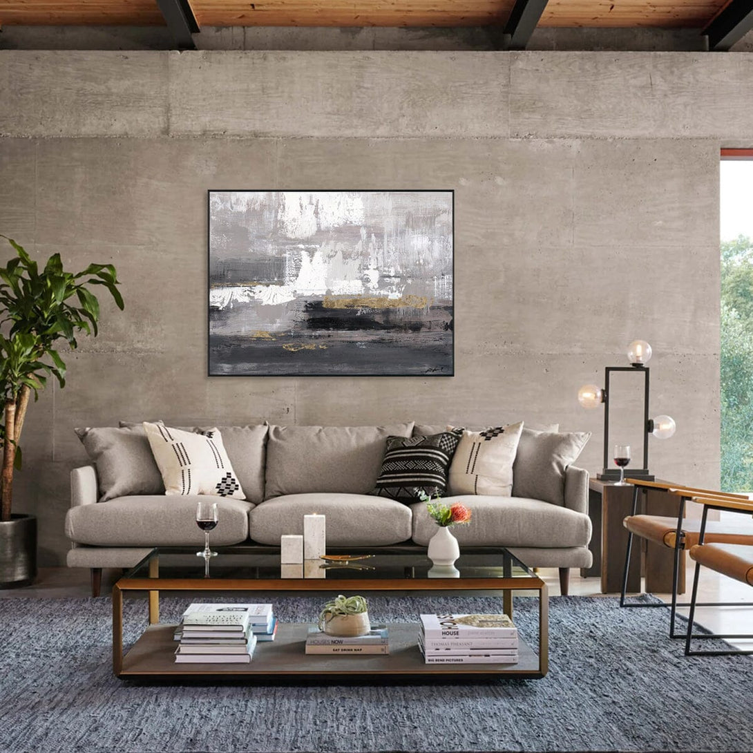 Nocturnal Reverie - Gray & Gold Abstract #M8113 Painting artwepaint 