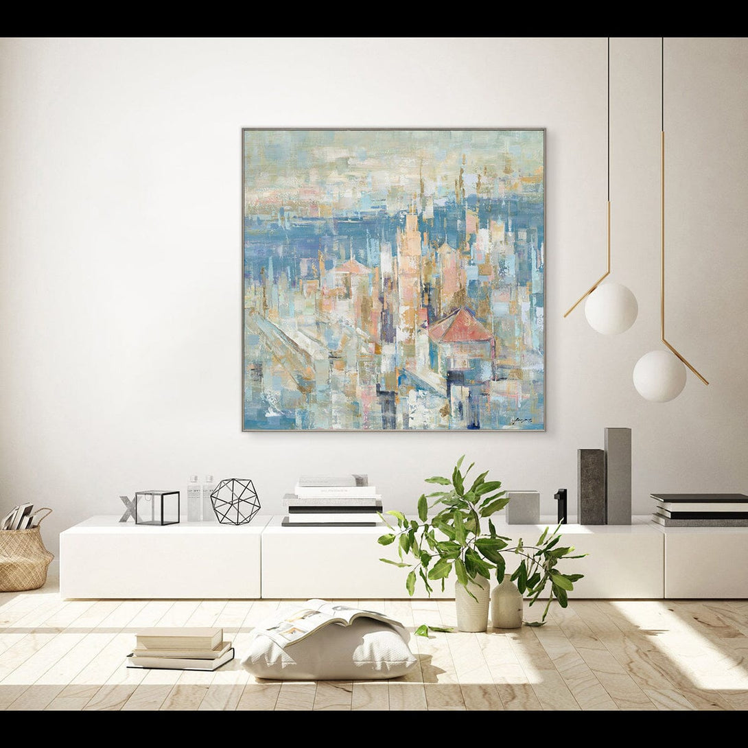 Pastel Cityscape with Gold-Abstract Art #M5785 Painting artwepaint 