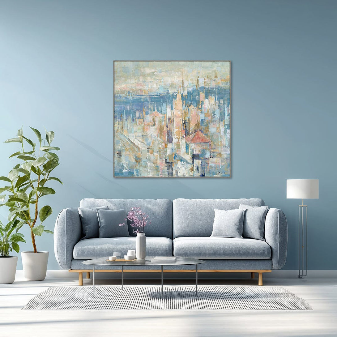 Pastel Cityscape with Gold-Abstract Art #M5785 Painting artwepaint 