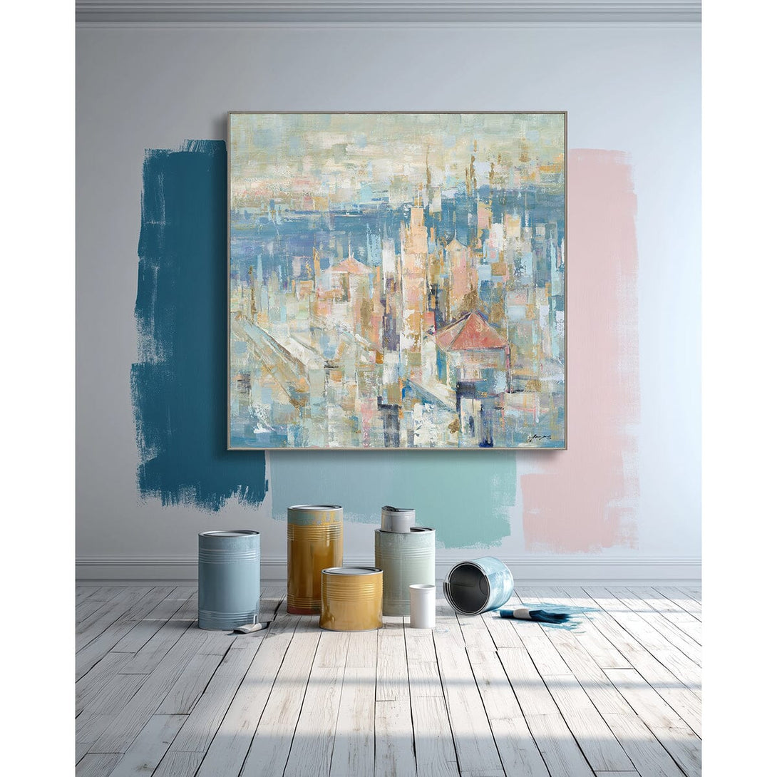 Pastel Cityscape with Gold-Abstract Art #M5785 Painting artwepaint 