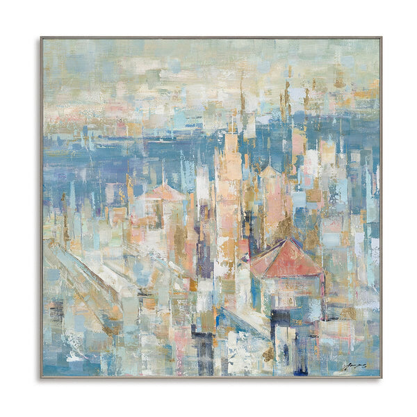 Pastel Cityscape with Gold-Abstract Art #M5785 Painting artwepaint 