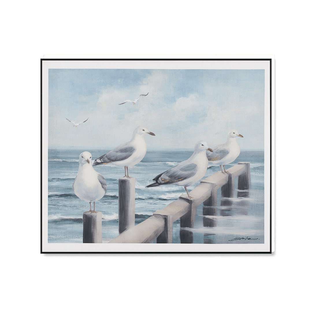 Pier Rendezvous - Seagull Flock Oil Painting#M6966 Painting artwepaint 