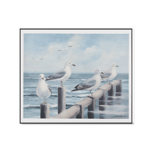 Pier Rendezvous - Seagull Flock Oil Painting#M6966 Painting artwepaint 