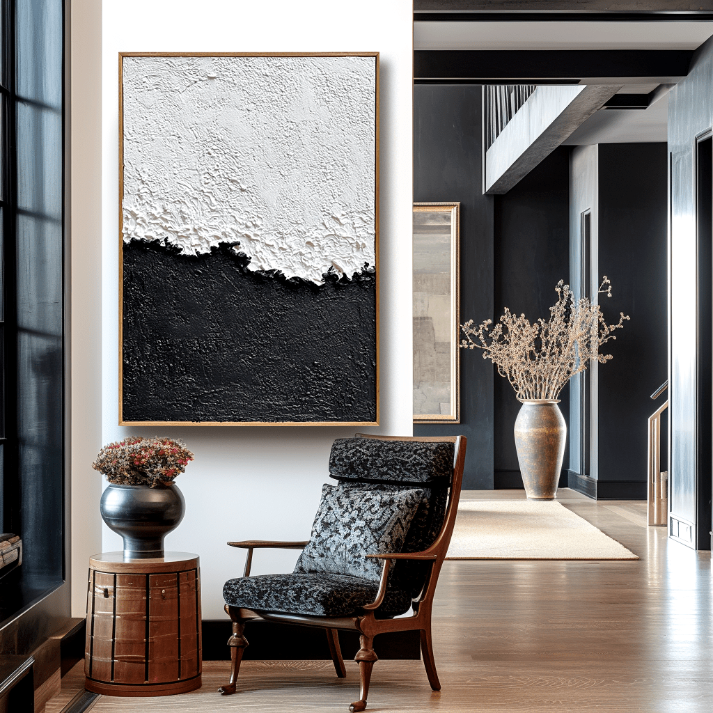 Pure Divide – Black and White Minimal Texture Painting #93043 Painting artwepaint 