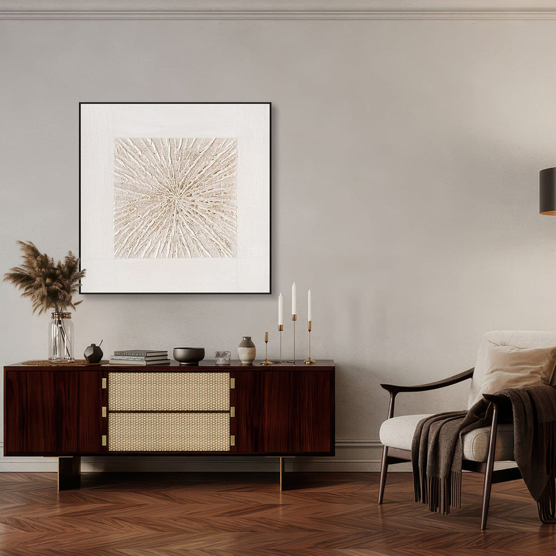 Radiant Burst – White Gold Abstract Texture #L5098 Painting artwepaint 