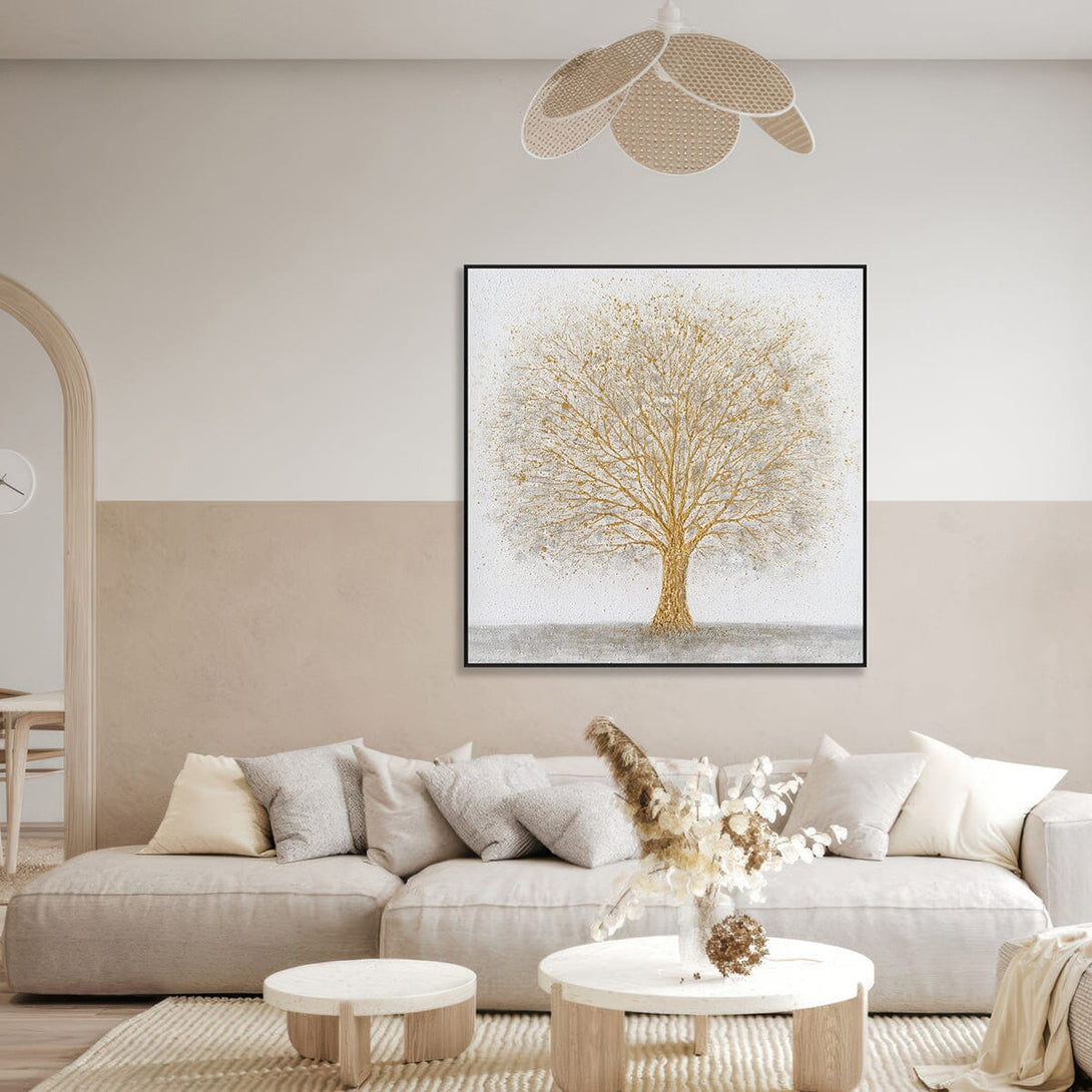 Radiant Life – Golden Tree on White Canvas #J4172 Painting artwepaint 