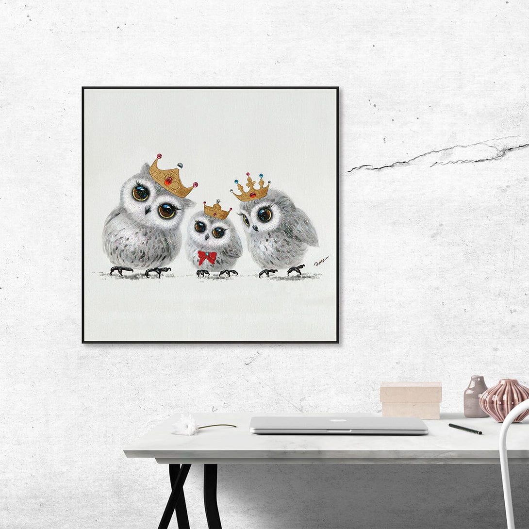 Royal Owl Family – Crowned Wisdom Painting #H3613 Painting artwepaint 