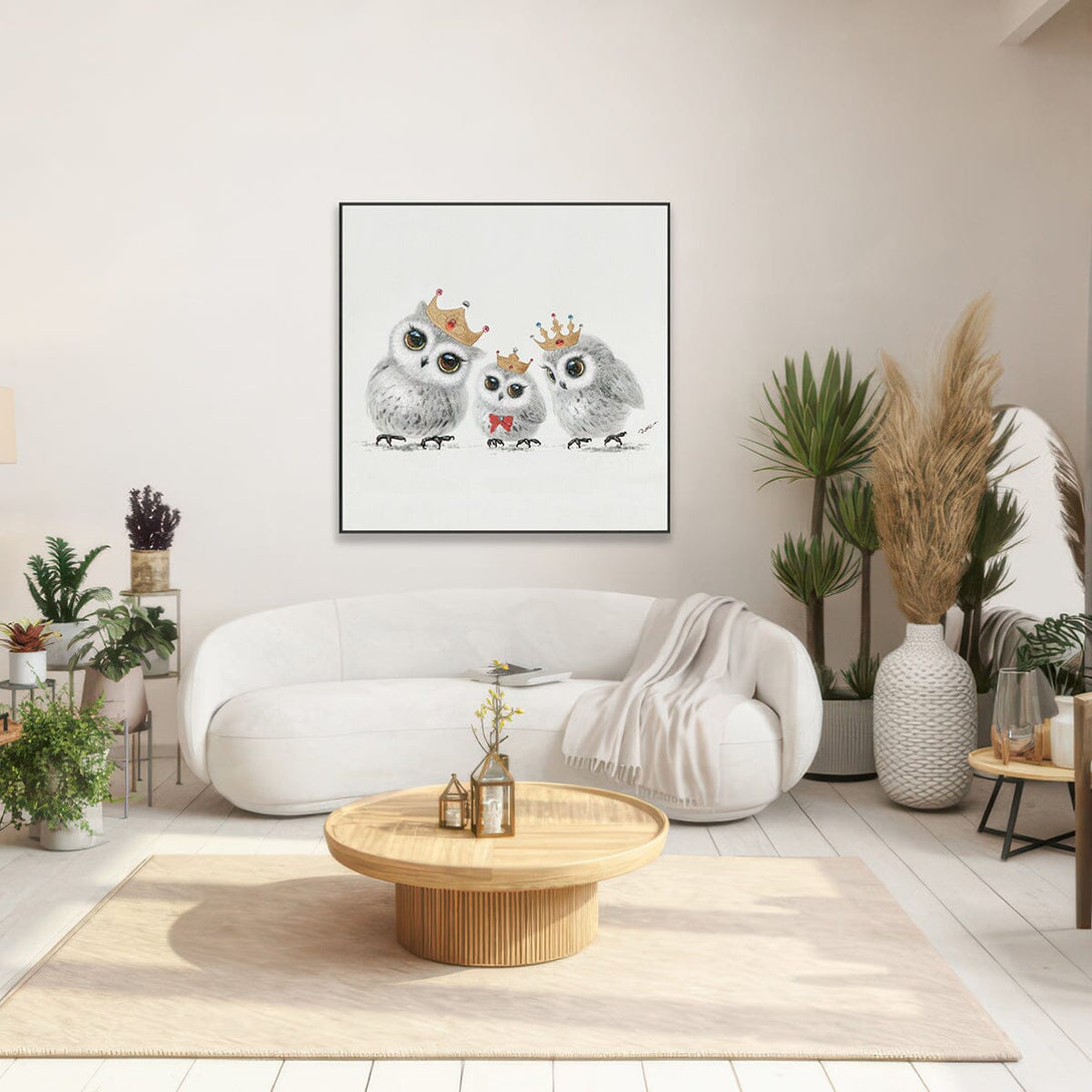 Royal Owl Family – Crowned Wisdom Painting #H3613 Painting artwepaint 