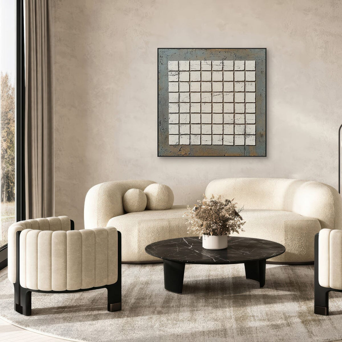 Rustic Order - Textured Square Grid Painting #RBH6(41) Painting artwepaint 