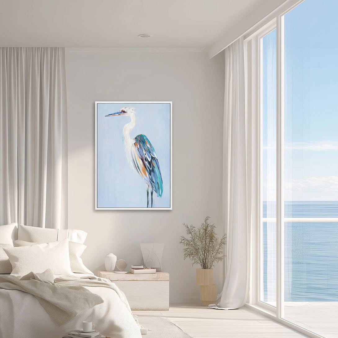 Sea Blue Poise - Color-feathered Heron Oil Painting#M4568 Painting artwepaint 