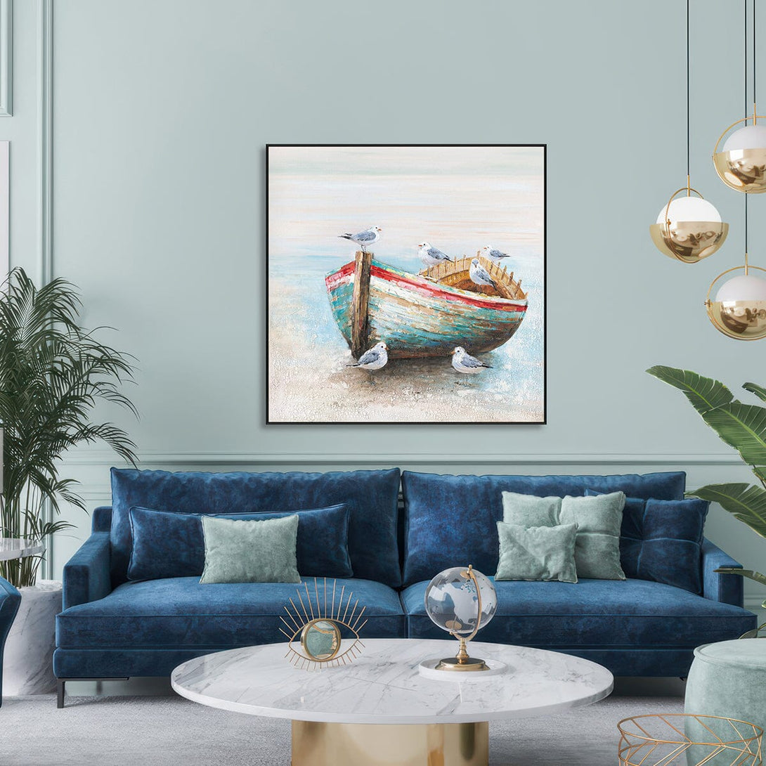 Seaside Serenity – Boat & Seagull Painting#J3609 Painting artwepaint 