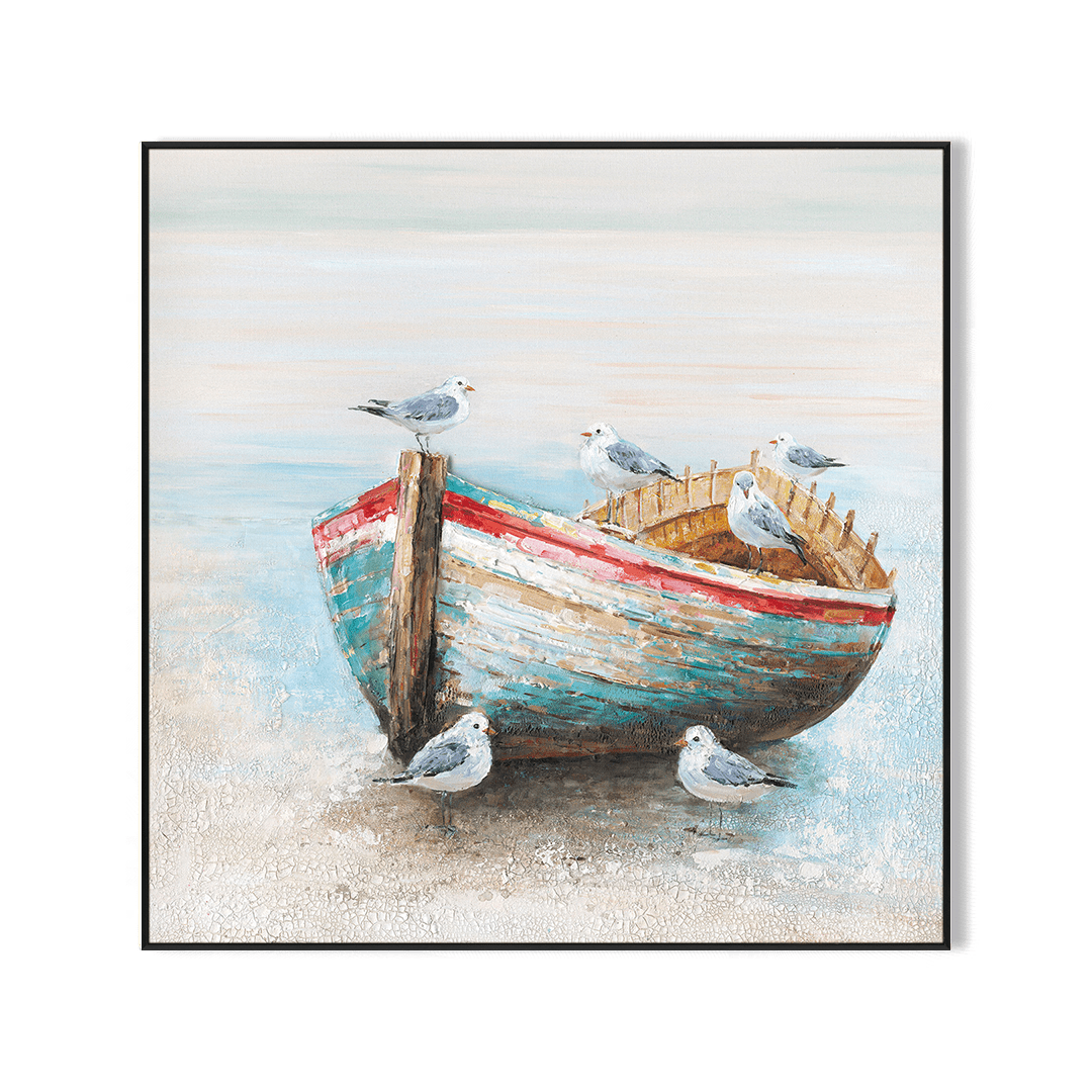 Seaside Serenity – Boat & Seagull Painting#J3609 Painting artwepaint 