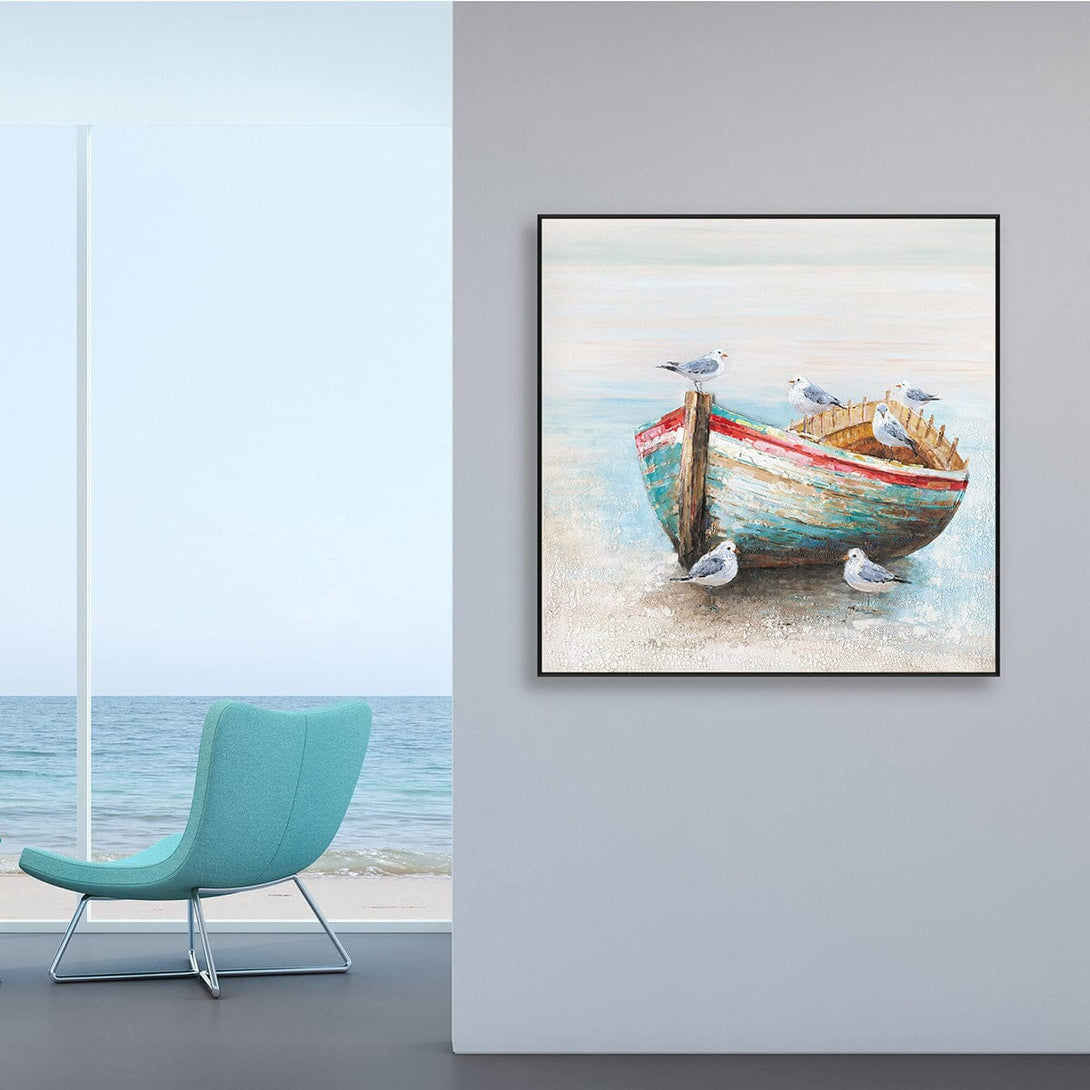 Seaside Serenity – Boat & Seagull Painting#J3609 Painting artwepaint 