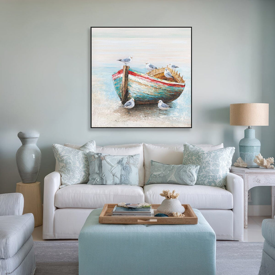 Seaside Serenity – Boat & Seagull Painting#J3609 Painting artwepaint 