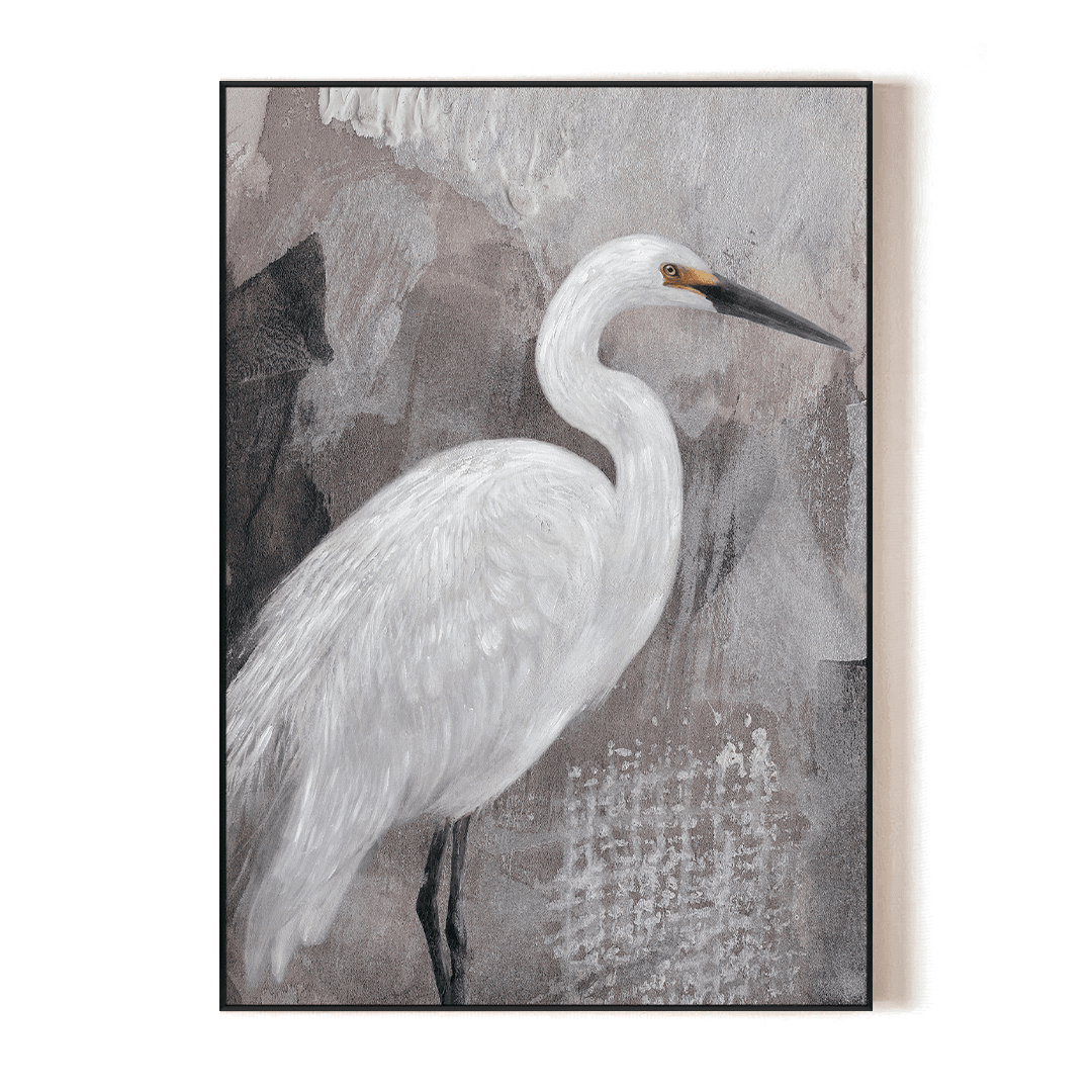 Serene Egret - Grey Tone Realistic Painting#M5777 Painting artwepaint 
