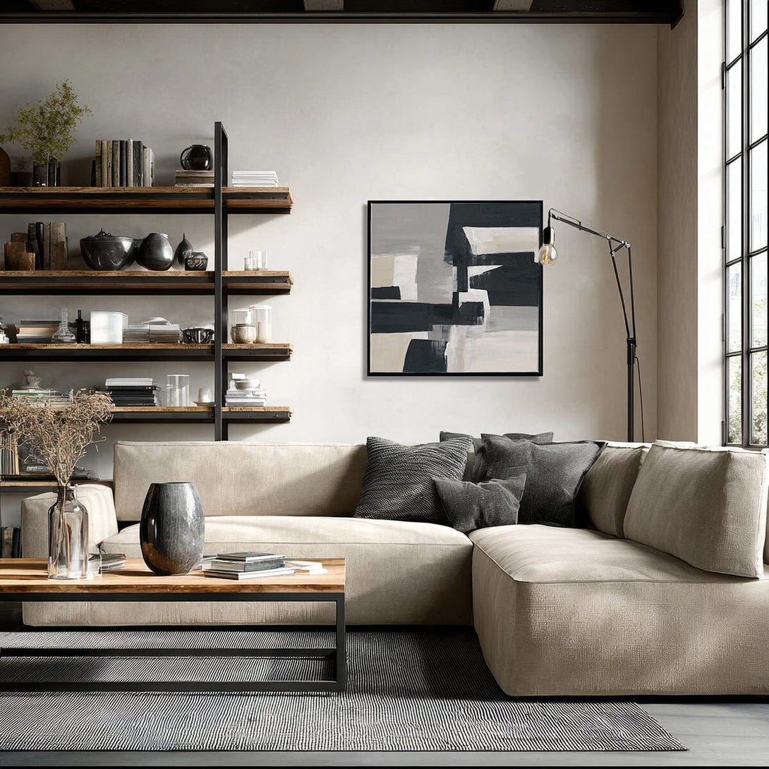 Shadow Lines - Grey and Black Abstract Painting #M4702 Painting artwepaint 