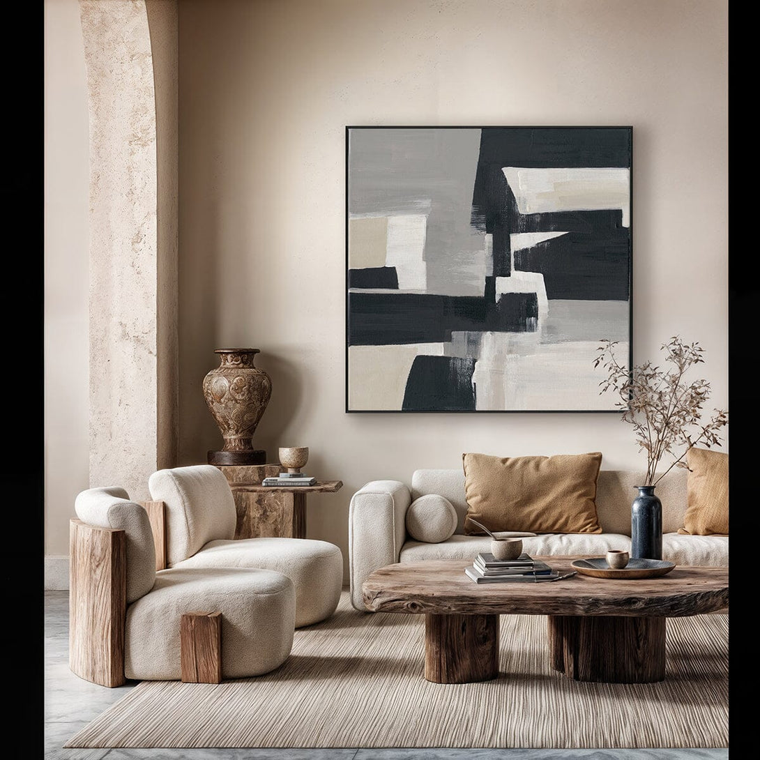 Shadow Lines - Grey and Black Abstract Painting #M4702 Painting artwepaint 