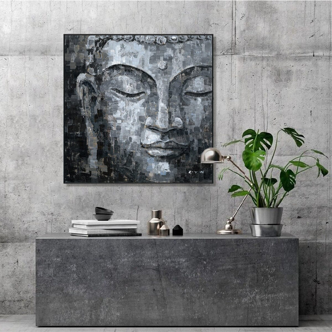 Shadowed Tranquility - Grey Abstract Buddha #H7506 Painting artwepaint 