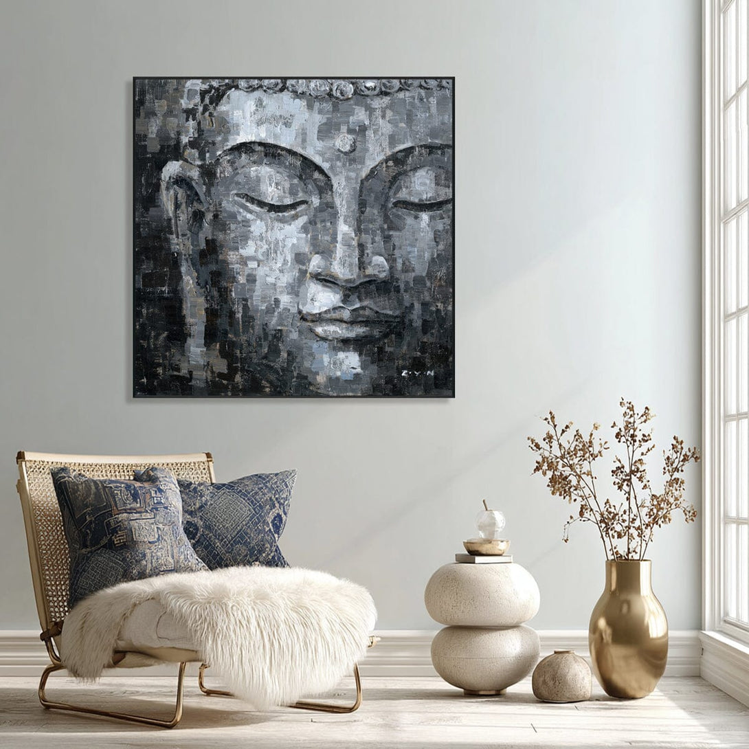Shadowed Tranquility - Grey Abstract Buddha #H7506 Painting artwepaint 