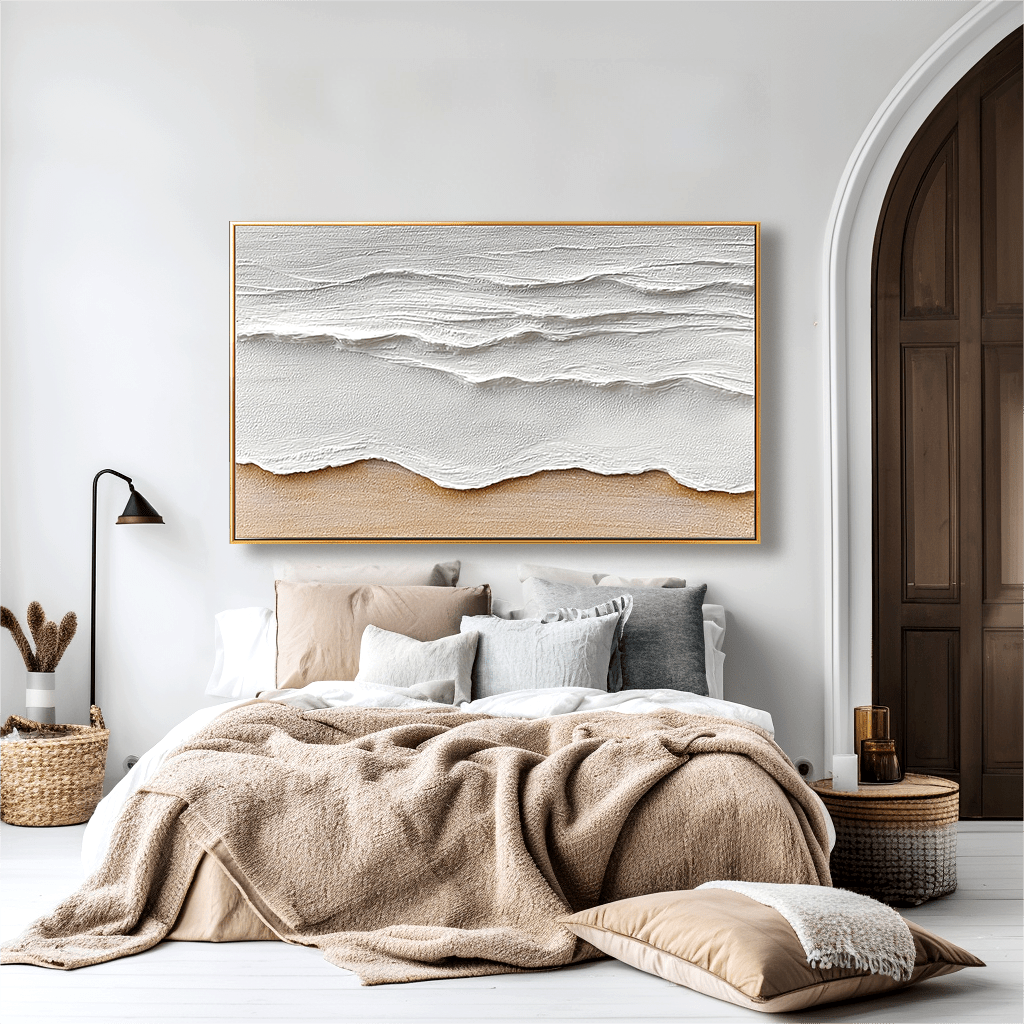 Shoreline Calm – Textured Beige Wall Art #93032 Painting artwepaint 